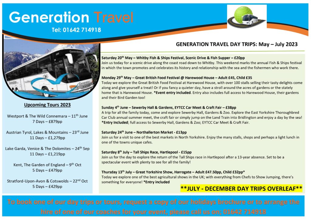 Day Trips Generation Travel *01642 714918*